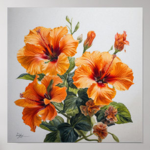 Orange Hibiscus Flower Art Print Poster
