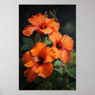 Orange Hibiscus Flower Art Print Poster