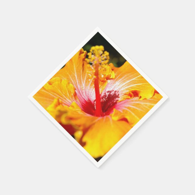 Orange Hibiscus Flower Side View Napkin (Corner)
