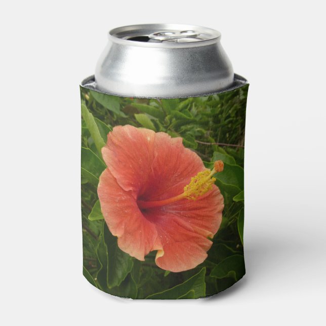 Orange Hibiscus Flower Tropical Floral Can Cooler (Can Front)