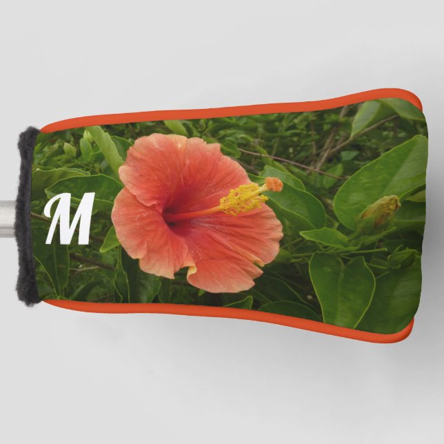 Orange Hibiscus Flower Tropical Floral Golf Head Cover (Front)