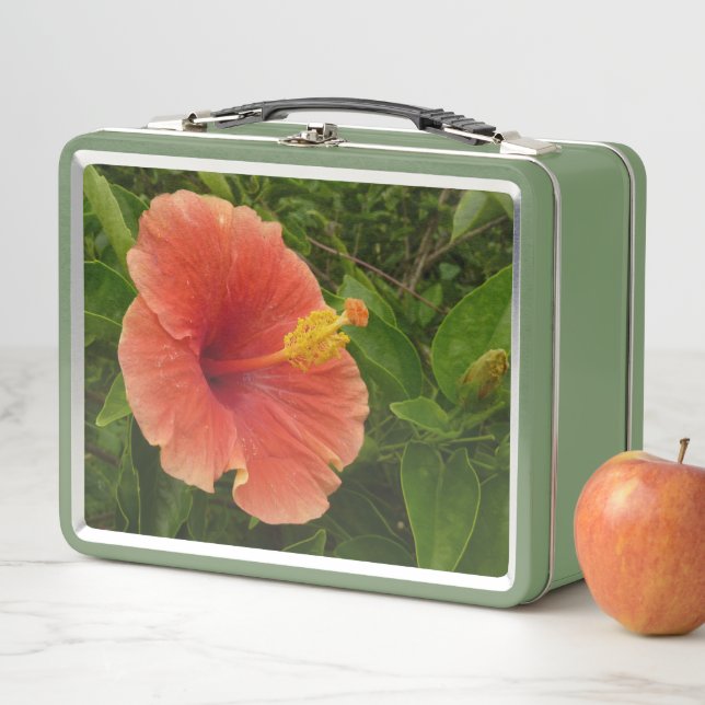 Orange Hibiscus Flower Tropical Floral Metal Lunch Box (In Situ)