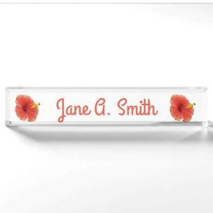 Orange Hibiscus Flower Tropical Floral Nameplate