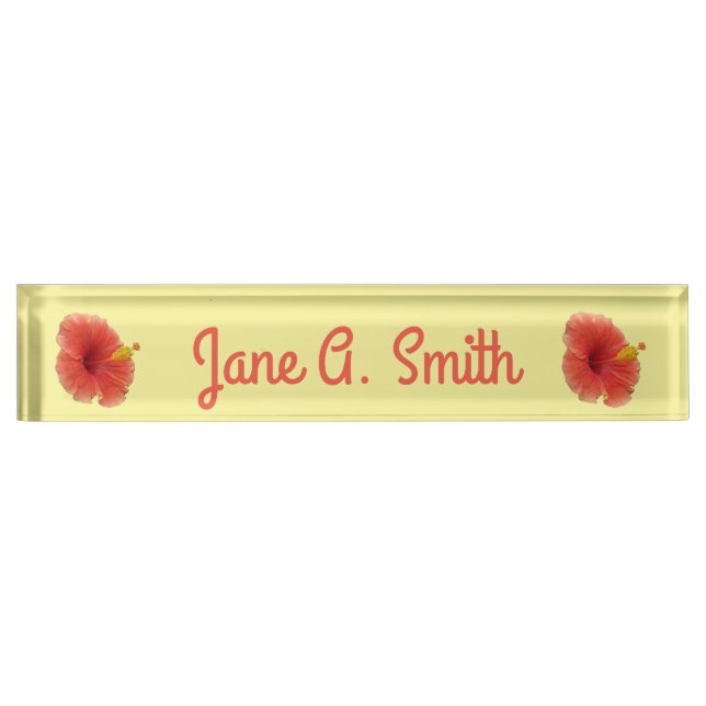 Orange Hibiscus Flower Tropical Floral Nameplate (Front)