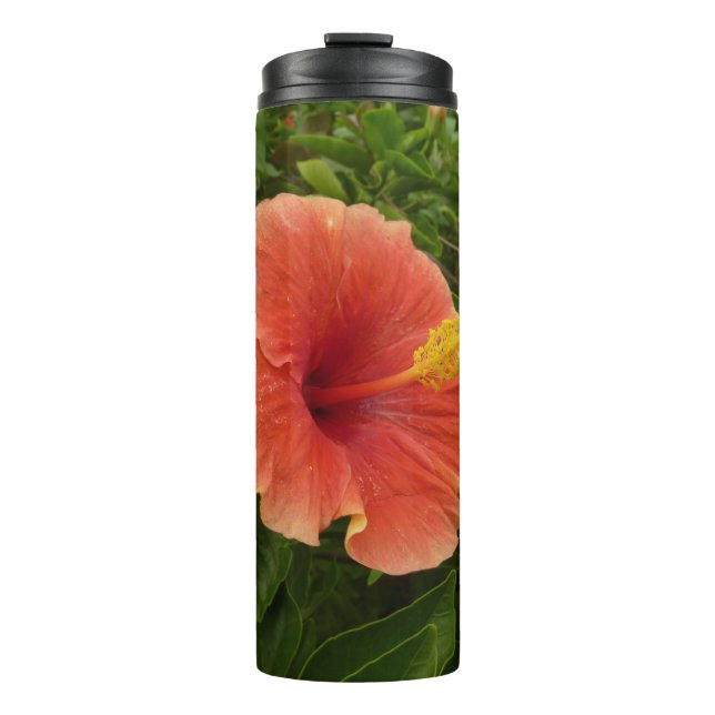 Orange Hibiscus Flower Tropical Floral Thermal Tumbler (Front)