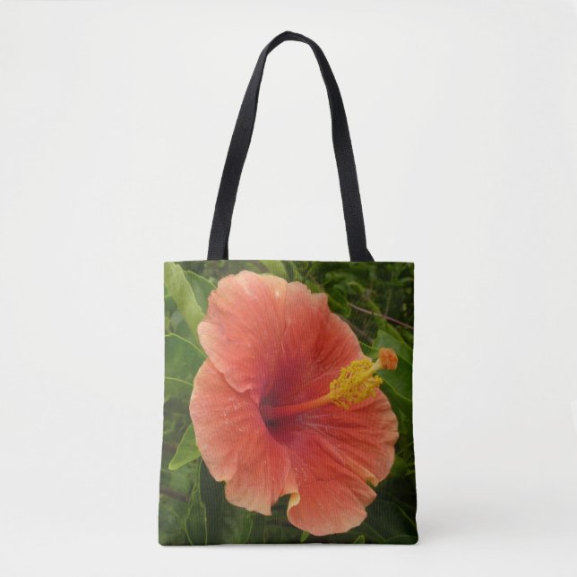 Orange Hibiscus Flower Tropical Floral Tote Bag (Front)