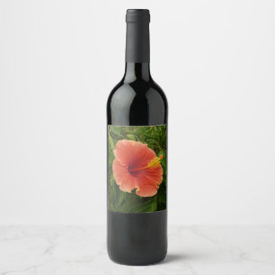 Orange Hibiscus Flower Tropical Floral Wine Label