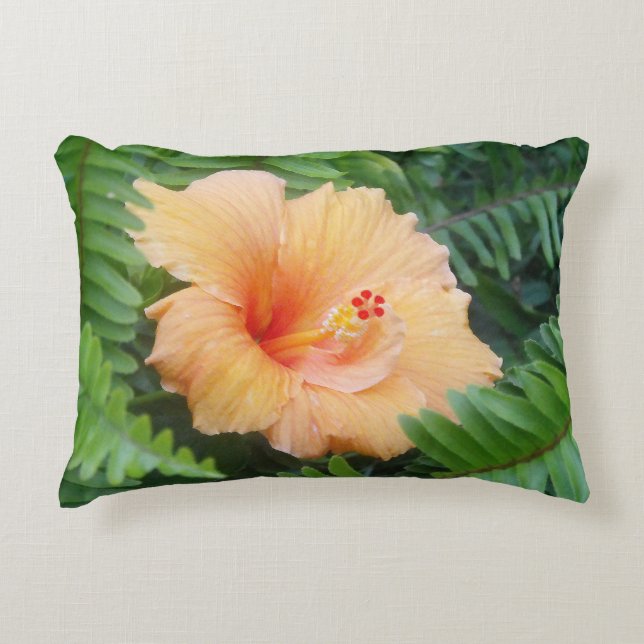 Orange Hibiscus Flower with Ferns Decorative Cushion (Front)