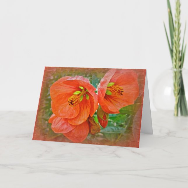 Orange Hibiscus Flowers Card (Front)