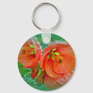 Orange Hibiscus Flowers Key Ring