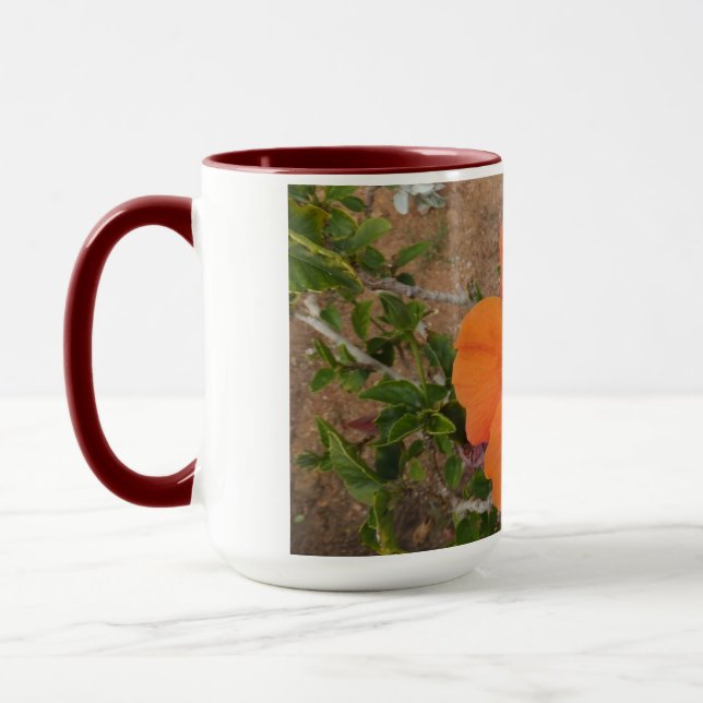 Orange Hibiscus mug - choose style & colour (Left)
