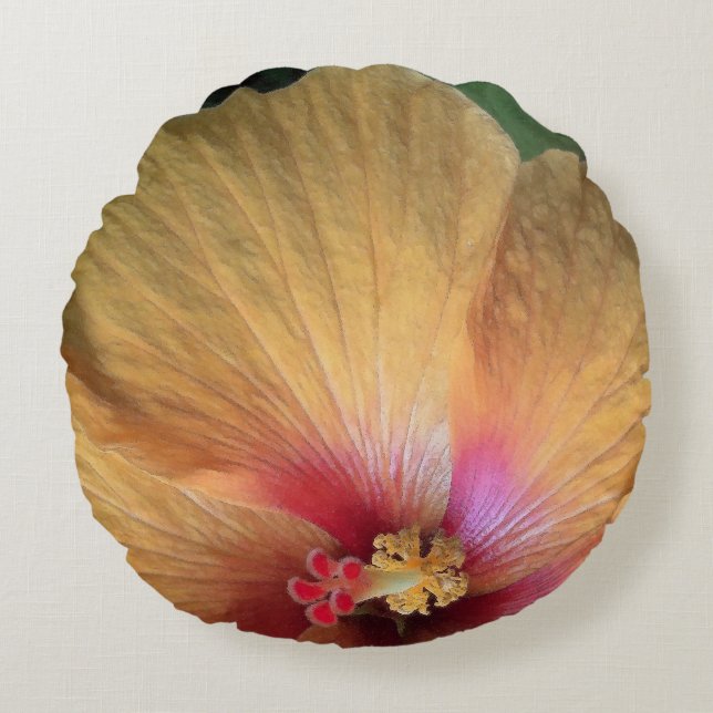 Orange Hibiscus Ruffle Round Cushion (Front)