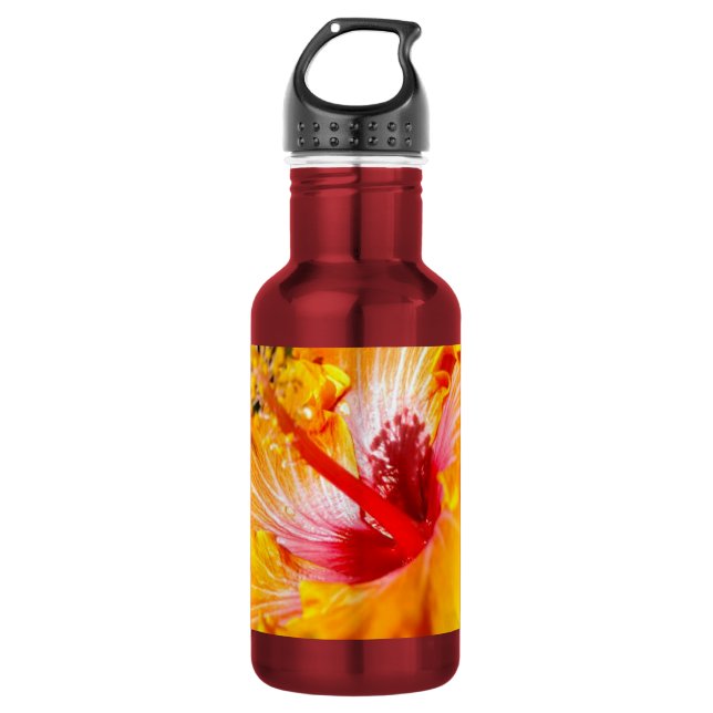 Orange Hibiscus Side View 532 Ml Water Bottle (Front)
