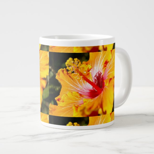 Orange Hibiscus Side View Large Coffee Mug (Front Right)