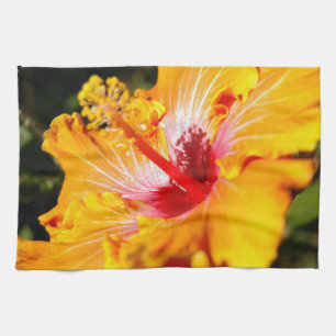 Orange Hibiscus Side View Tea Towel