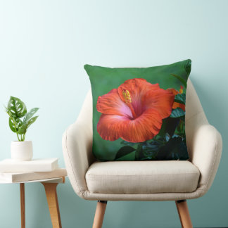 Orange Hibiscus Throw Pillow
