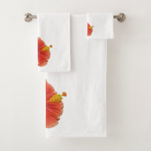 Orange Hibiscus Tropical Flower Bath Towel Set
