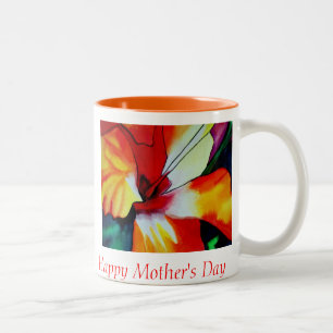 Orange Hibiscus tropical flower Mother's Day art Two-Tone Coffee Mug