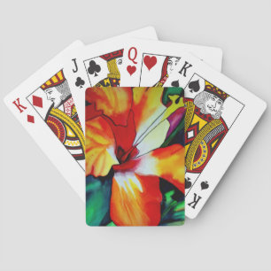 Orange Hibiscus tropical flower watercolor art Playing Cards