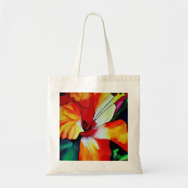 Orange Hibiscus Tropical flower watercolor art Tote Bag (Front)