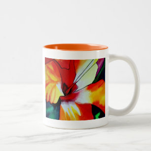 Orange Hibiscus tropical flower watercolor art Two-Tone Coffee Mug