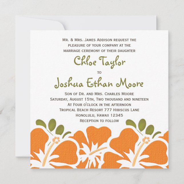 Orange Hibiscus Wedding Invitations (Front)