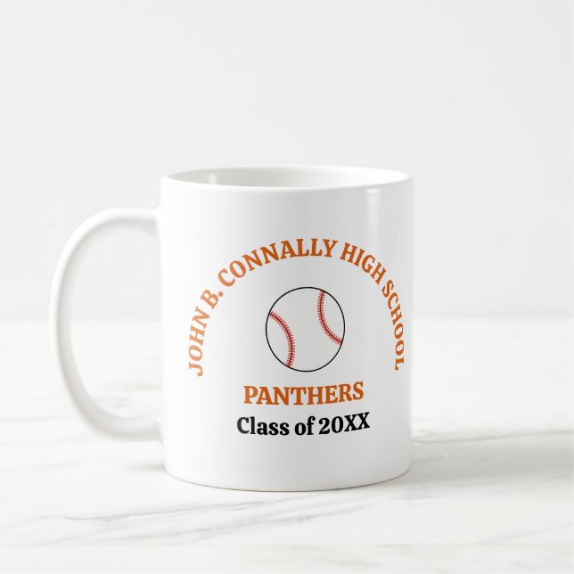 Orange High School Baseball Player Personalised Coffee Mug (Left)