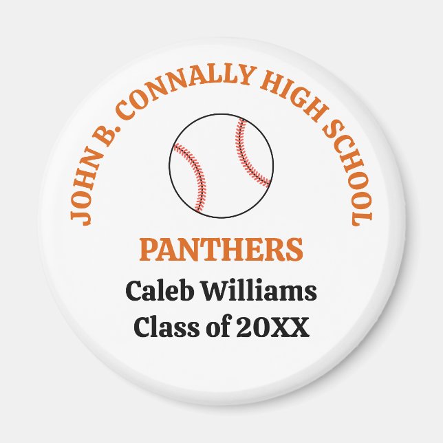 Orange High School Baseball Player Personalised Magnet (Front)