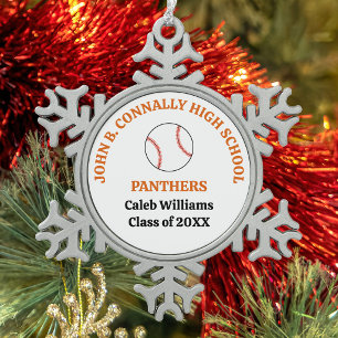 Orange High School Baseball Team Personalised Snowflake Pewter Christmas Ornament
