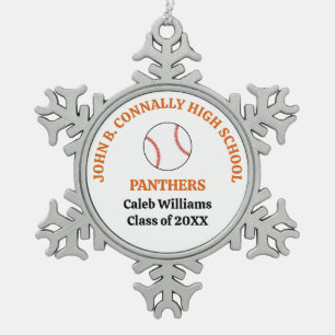 Orange High School Baseball Team Personalized Snowflake Pewter Christmas Ornament