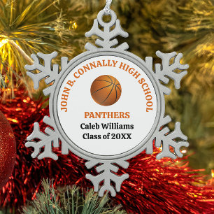 Orange High School Basketball Player Personalised Snowflake Pewter Christmas Ornament