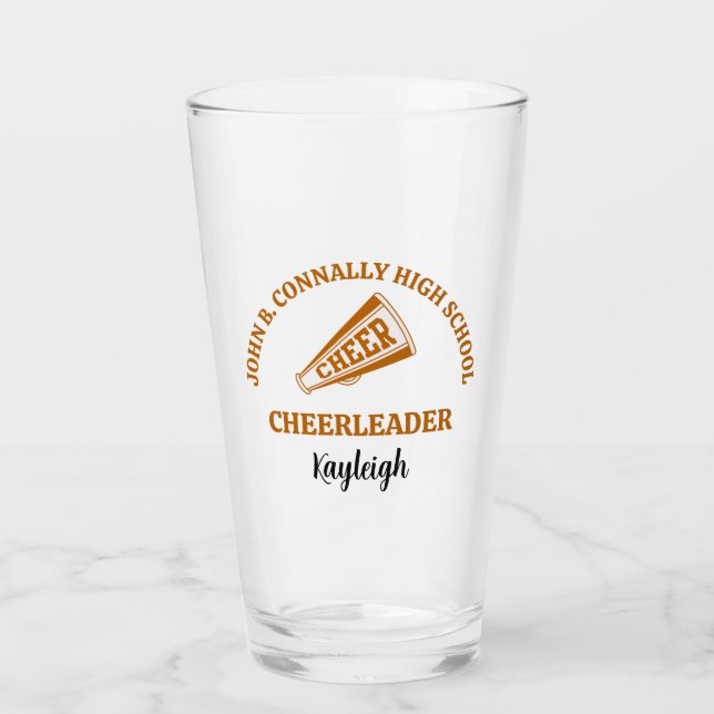 Orange High School Cheerleader Personalised Glass (Front)