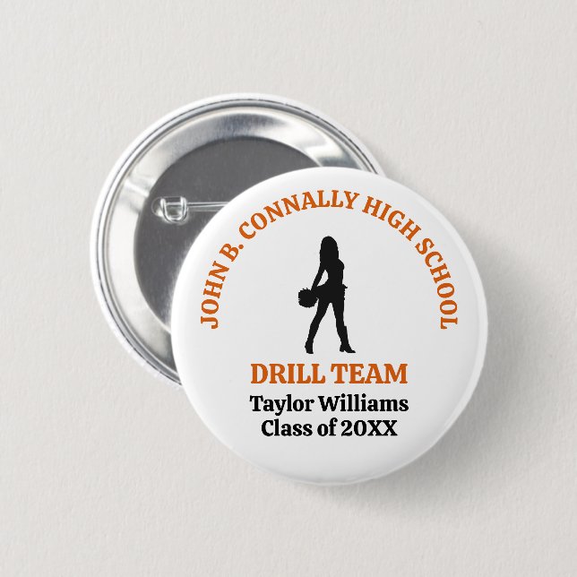 Orange High School Drill Team Dancer Personalised 6 Cm Round Badge (Front & Back)