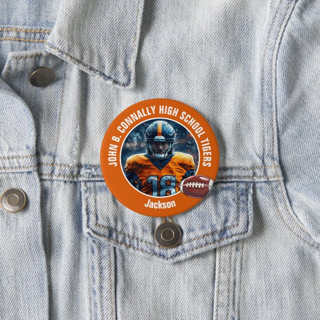 Orange High School Football Player Photo Large 7.5 Cm Round Badge (In Situ)