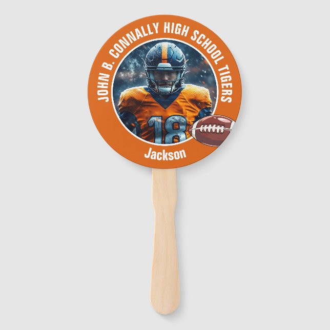 Orange High School Football Player Photo Parent Hand Fan (Front)