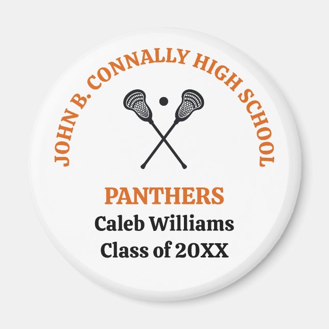 Orange High School Lacrosse Team Personalised Magnet (Front)