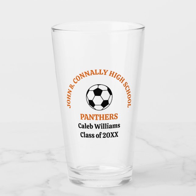 Orange High School Soccer Team Personalised Glass (Front)