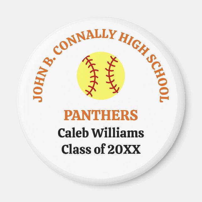 Orange High School Softball Player Personalised Magnet (Front)