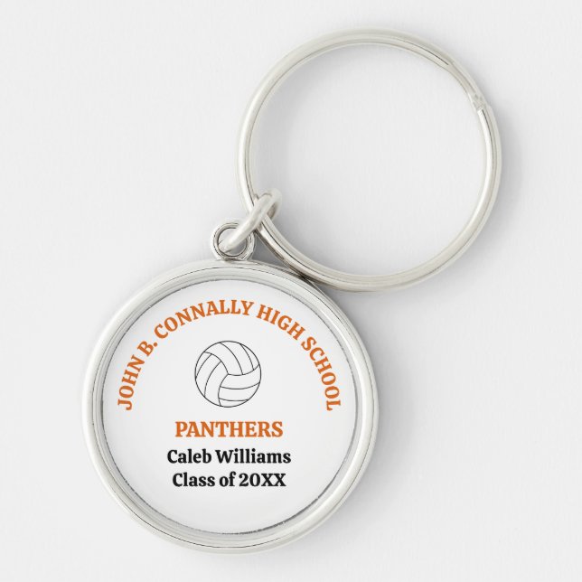 Orange High School Volleyball Player Personalised Key Ring (Front)
