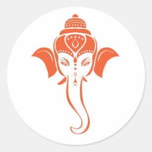 Orange Hindu Festive Ganesh   Indian God Classic Round Sticker