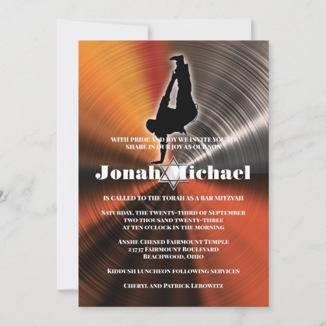 Orange Hip-Hop Dance Dancer Bar Mitzvah Invitation (Front)