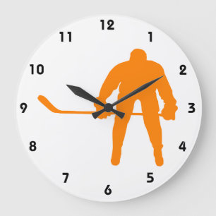 Orange Hockey Large Clock