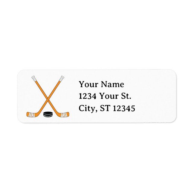 Orange Hockey Sticks and Puck Return Address Label (Front)