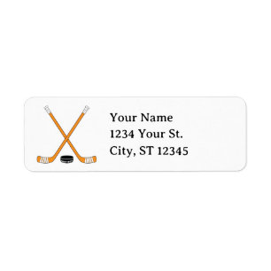 Orange Hockey Sticks and Puck Return Address Return Address Label