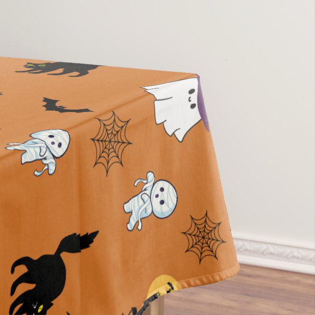 Orange Home Decor Ghosts Halloween Tablecloth (In Situ)