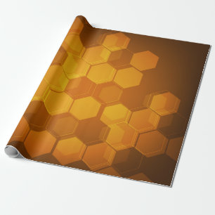 Orange honeycomb hexagon pattern wrapping paper
