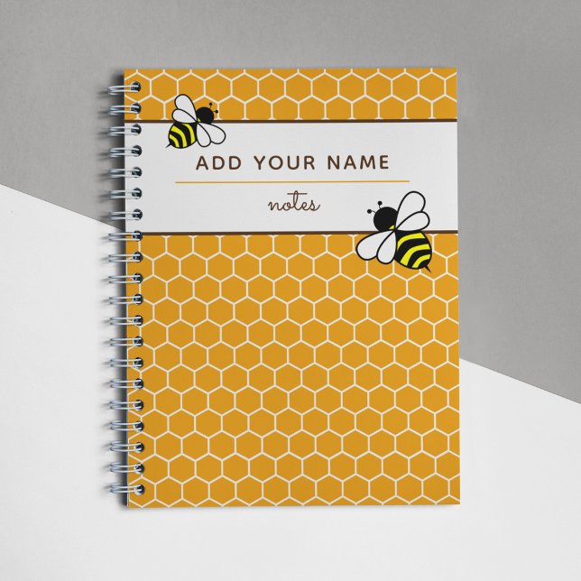 Orange Honeycomb Pattern Bees Name Monogram Notebook (Creator Uploaded)