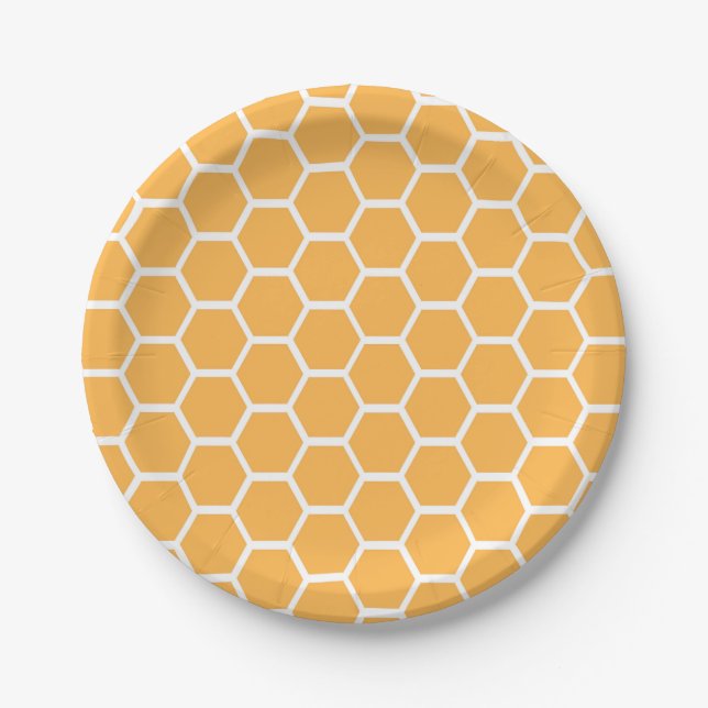 Orange honeycomb pattern paper plate (Front)