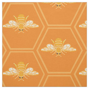 Orange honeycomb with honey bees fabric