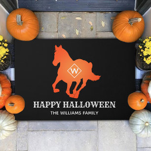 Orange Horse Happy Halloween Family Name Doormat